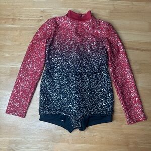 Dance Costume Child Red Black Weissman Jazz Acro Sequin Unitard Size IC 7/8